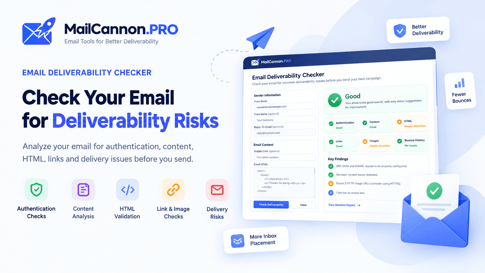 أداة فحص قابلية تسليم البريد الإلكتروني من MailCannon لاختبار الرسائل قبل الإرسال