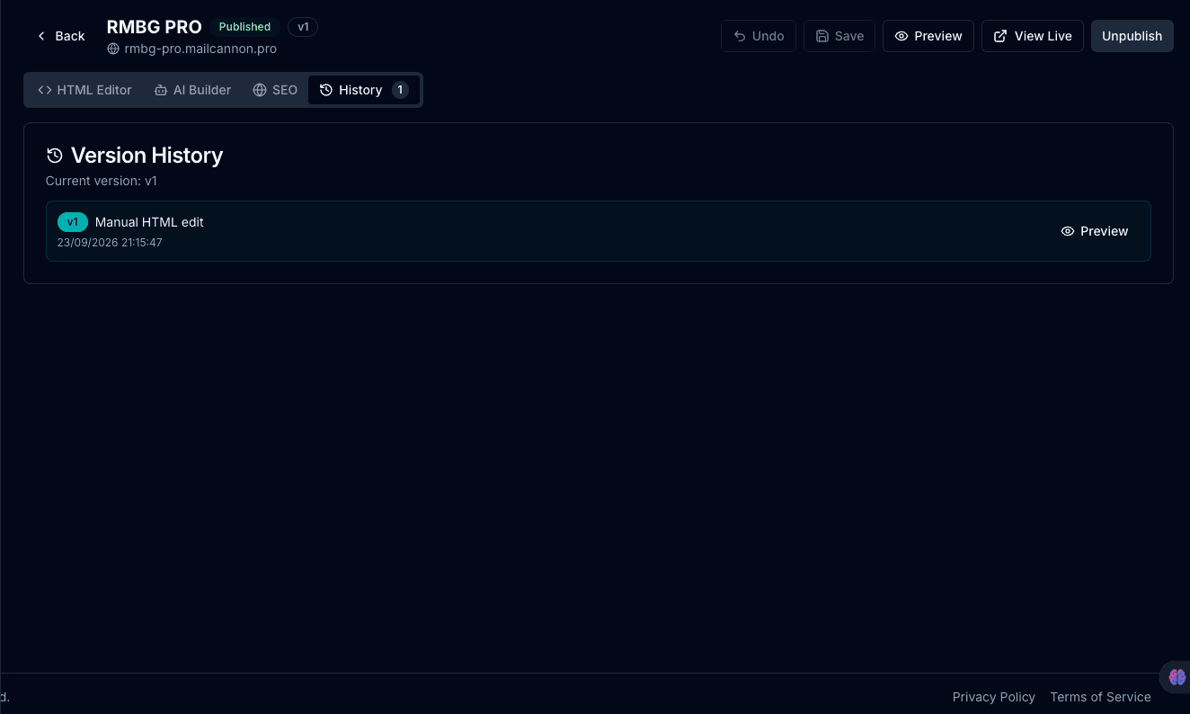 MailCannon landing page version history