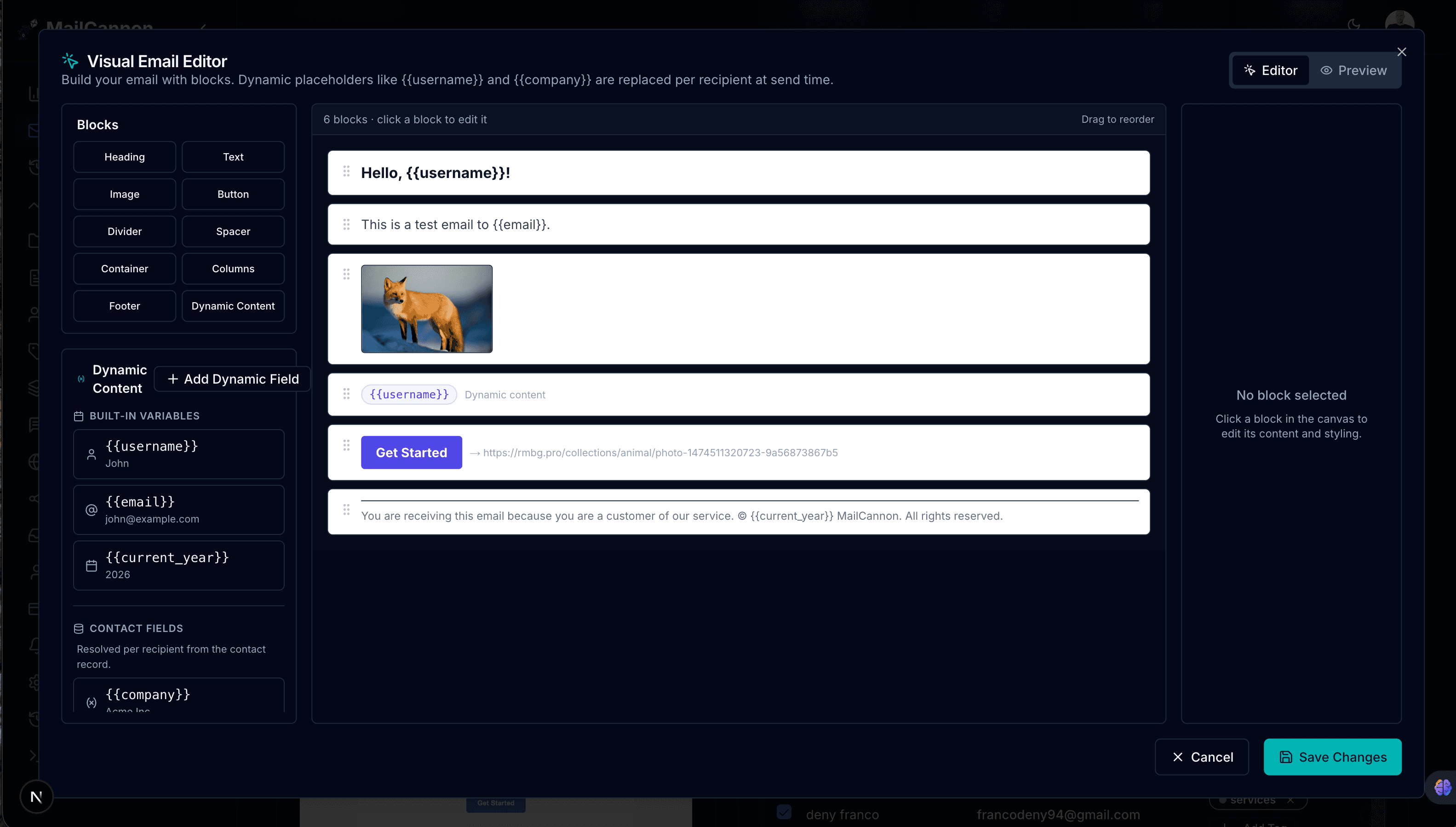 MailCannon drag-and-drop visual email editor for personalized email campaigns